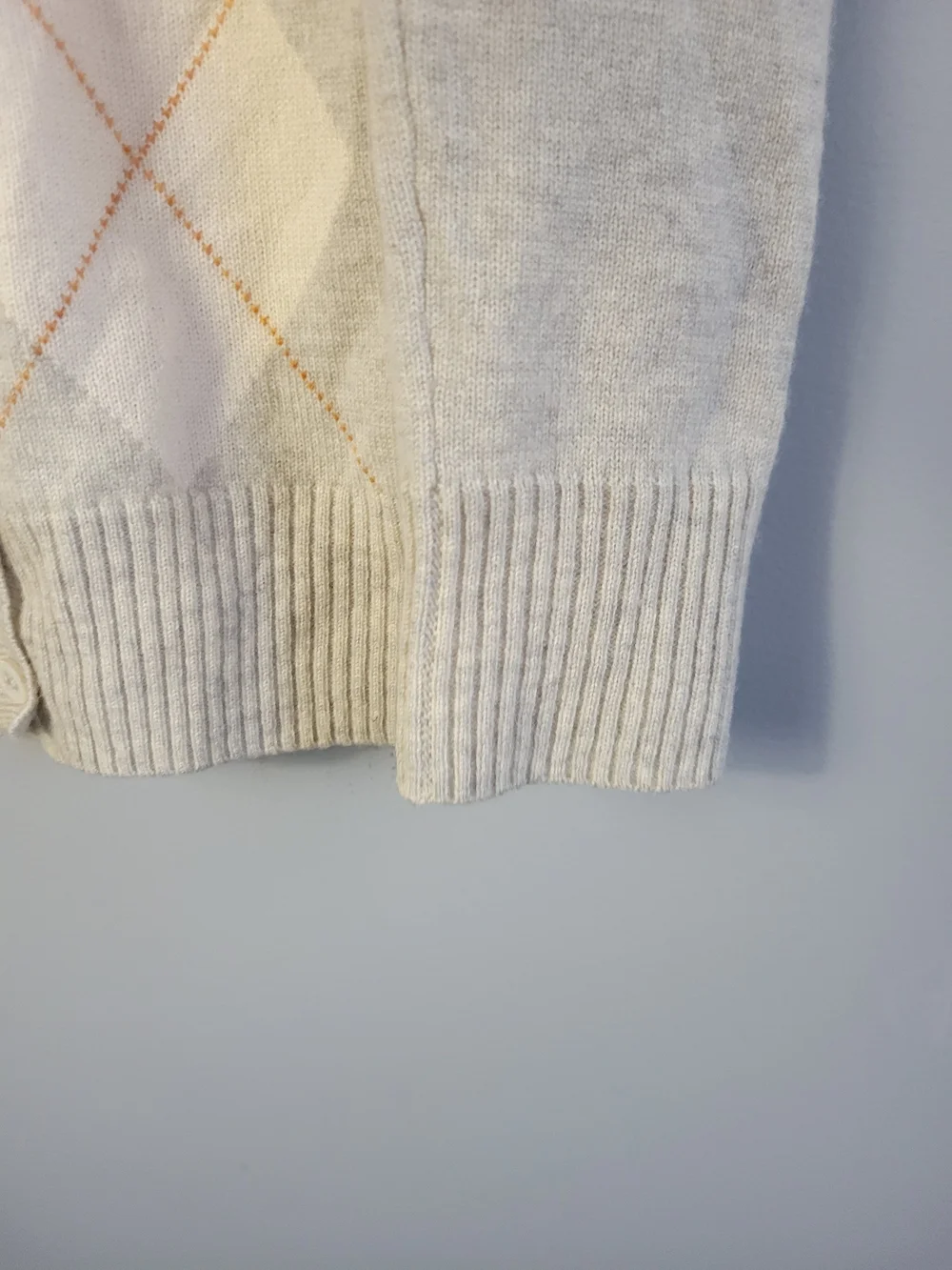 J. Crew Beige and Cream Argyle V-Neck Cardigan